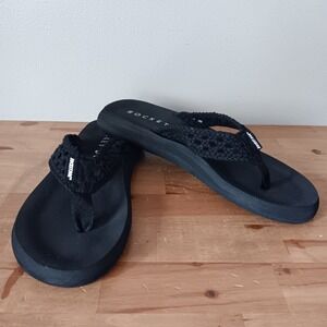 Rocket Dog Sunset Woven Flip Flops Women 11 Black New Crochet Cotton Sandal
